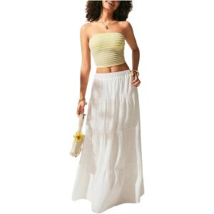imageSOLY HUX Womens High Waisted Ruffle Maxi Skirts Tiered Layer Summer Swing Flowy SkirtPlain White