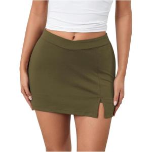 imageSOLY HUX Womens Mini Skirt Skorts Y2k Split Zipper Side Stretchy Pencil Bodycon Skirts with Shorts UnderneathPlain Army Green