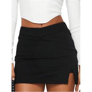 imageSOLY HUX Womens Mini Skirt Skorts Y2k Split Zipper Side Stretchy Pencil Bodycon Skirts with Shorts UnderneathPlain Black