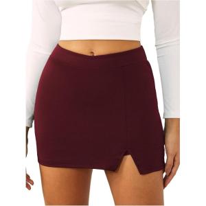 imageSOLY HUX Womens Mini Skirt Skorts Y2k Split Zipper Side Stretchy Pencil Bodycon Skirts with Shorts UnderneathPlain Burgundy