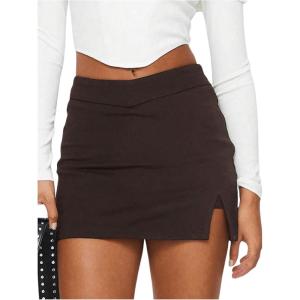 imageSOLY HUX Womens Mini Skirt Skorts Y2k Split Zipper Side Stretchy Pencil Bodycon Skirts with Shorts UnderneathPure Coffee Brown