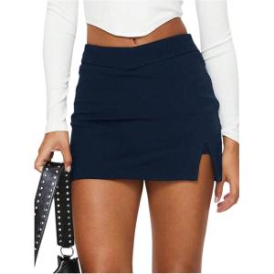 imageSOLY HUX Womens Mini Skirt Skorts Y2k Split Zipper Side Stretchy Pencil Bodycon Skirts with Shorts UnderneathSolid Dark Blue