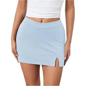imageSOLY HUX Womens Mini Skirt Skorts Y2k Split Zipper Side Stretchy Pencil Bodycon Skirts with Shorts UnderneathSolid Light Blue