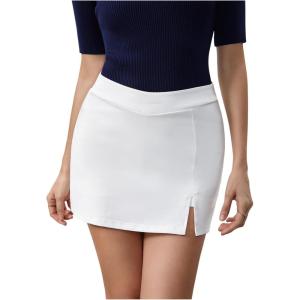 imageSOLY HUX Womens Mini Skirt Skorts Y2k Split Zipper Side Stretchy Pencil Bodycon Skirts with Shorts UnderneathSolid White