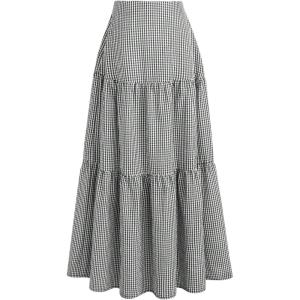 imageSOLY HUX Womens Plaid Gingham Maxi Skirt High Waisted A Line Ruffle Hem Long Flowy SkirtsBlack and White Gingham