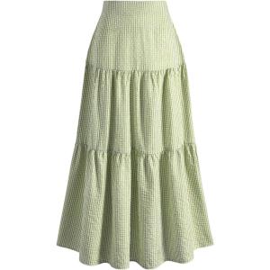 imageSOLY HUX Womens Plaid Gingham Maxi Skirt High Waisted A Line Ruffle Hem Long Flowy SkirtsGreen Gingham