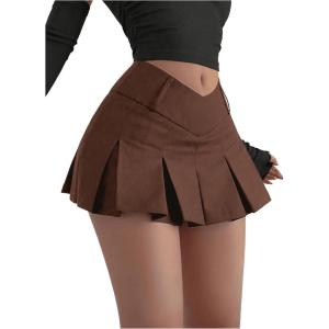 imageSOLY HUX Womens Pleated Low Rise Skirt Flared A Line Flowy Y2k Mini SkirtsPure Brown