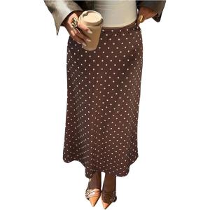 imageSOLY HUX Womens Polka Dots Elegant Satin Skirts Going Out Party Holiday Long SkirtCoffee Brown