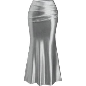 imageSOLY HUX Womens Ruched Fishtail Maxi Skirt Elegant High Waisted Bodycon SkirtsPlain Grey