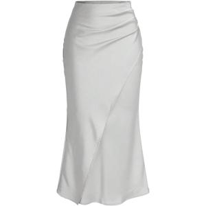 imageSOLY HUX Womens Satin Maxi Skirt Elegant Wrap High Waisted Ruched Fishtail Dressy Casual SkirtsPure Light Grey