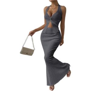 imageSOLY HUX Womens Two Piece Outfits Twist Front Halter Cami Tops and Skirt Summer SetPlain Grey