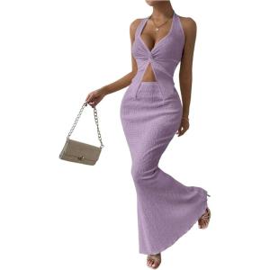 imageSOLY HUX Womens Two Piece Outfits Twist Front Halter Cami Tops and Skirt Summer SetPlain Mauve Purple