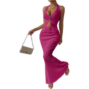 imageSOLY HUX Womens Two Piece Outfits Twist Front Halter Cami Tops and Skirt Summer SetPlain Violet Purple