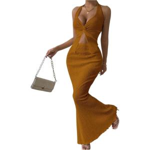 imageSOLY HUX Womens Two Piece Outfits Twist Front Halter Cami Tops and Skirt Summer SetPure Bronze