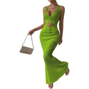 imageSOLY HUX Womens Two Piece Outfits Twist Front Halter Cami Tops and Skirt Summer SetPure Green Textured