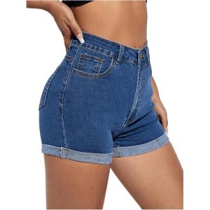 imageSOLY HUX Womens Denim Shorts High Waisted Roll Up Hem Stretchy Jean Shorts with PocketsPure Medium Blue