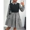 imageSOLY HUX Girls Plaid Dress Collar Long Sleeve A Line Ruffle Hem Short Dresses Black and White Gingham 10Y