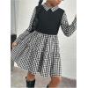 imageSOLY HUX Girls Plaid Dress Collar Long Sleeve A Line Ruffle Hem Short Dresses Black and White Gingham 10Y