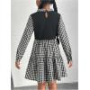 imageSOLY HUX Girls Plaid Dress Collar Long Sleeve A Line Ruffle Hem Short Dresses Black and White Gingham 10Y
