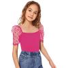 imageSOLY HUX Girls Contrast Mesh Puff Short Sleeve Tee Square Neck T Shirt TopPure Hot Pink