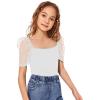 imageSOLY HUX Girls Contrast Mesh Puff Short Sleeve Tee Square Neck T Shirt TopPure White
