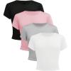 imageSOLY HUX Girls Crop Tops 4 Piece Short Sleeve Crew Neck T Shirts Solid Basic Slim Fit TeeBlack Grey Pink White