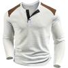 imageSOLY HUX Mens Henley Shirts Long Sleeve Button Waffle Knit Tee Color Block Fall TopsWhite
