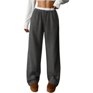 imageSOLY HUX Girls Drawstring Waist Baggy Sweatpants Wide Leg Casual Loose Long PantsDark Grey White