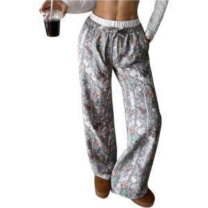 imageSOLY HUX Girls Drawstring Waist Baggy Sweatpants Wide Leg Casual Loose Long PantsGrey Leaves