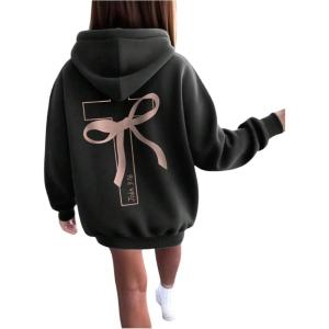 imageSOLY HUX Girls Graphic Hoodies Bow Cute Sweatshirts Long Sleeve Hooded Pullover Tops Preppy ClothesDark Grey Bow