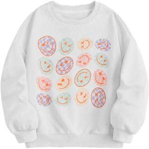 imageSOLY HUX Girls Graphic Print Round Neck Sweatshirt Long Sleeve Drop Shoulder Pullover TopsWhite Graphic