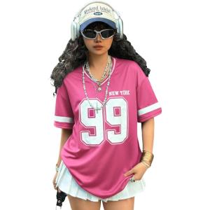 imageSOLY HUX Girls Jersey Shirts Y2k Number Graphic Tees V Neck Short Sleeve Streetwear Tee Summer TopsHotpink Letter