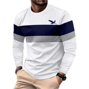 imageSOLY HUX Mens Color Block Graphic Tees Long Sleeve Crew Neck T Shirt Casual Fall TopsWhite and Blue