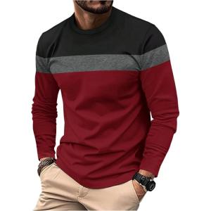 imageSOLY HUX Mens Color Block T Shirt Long Sleeve Crew Neck Tee Tops Casual Fall ClothesDark Grey and Red