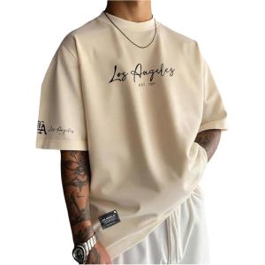 imageSOLY HUX Mens Graphic Tees Letter Print Short Sleeve T Shirt Crewneck Streetwear Summer TopsKhaki Letter