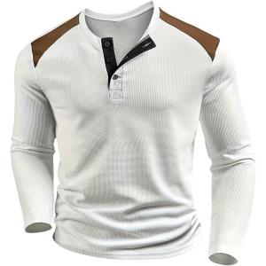 imageSOLY HUX Mens Henley Shirts Long Sleeve Button Waffle Knit Tee Color Block Fall TopsWhite