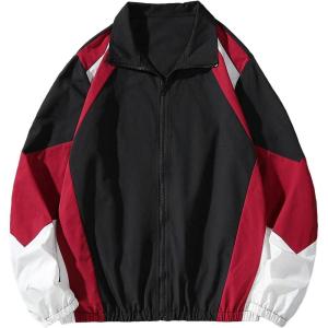 imageSOLY HUX Mens Varsity Jacket Zipper Color Block Windbreaker Jackets Long Sleeve Coats StreetwearBlack Red Multi