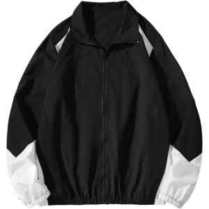 imageSOLY HUX Mens Varsity Jacket Zipper Color Block Windbreaker Jackets Long Sleeve Coats StreetwearBlack and White