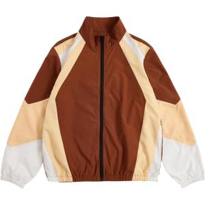 imageSOLY HUX Mens Varsity Jacket Zipper Color Block Windbreaker Jackets Long Sleeve Coats StreetwearBrown Multi