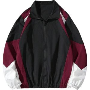 imageSOLY HUX Mens Varsity Jacket Zipper Color Block Windbreaker Jackets Long Sleeve Coats StreetwearBurgundy Multi