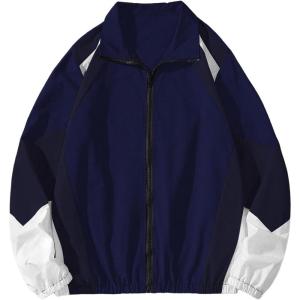 imageSOLY HUX Mens Varsity Jacket Zipper Color Block Windbreaker Jackets Long Sleeve Coats StreetwearDark Blue White Multi