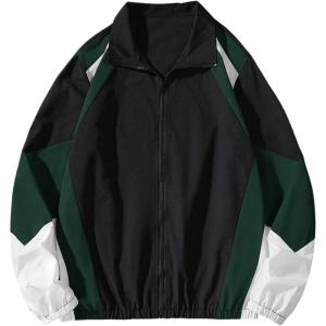imageSOLY HUX Mens Varsity Jacket Zipper Color Block Windbreaker Jackets Long Sleeve Coats StreetwearDark Green Multi