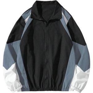 imageSOLY HUX Mens Varsity Jacket Zipper Color Block Windbreaker Jackets Long Sleeve Coats StreetwearDusty Blue Multi