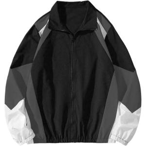 imageSOLY HUX Mens Varsity Jacket Zipper Color Block Windbreaker Jackets Long Sleeve Coats StreetwearGrey Black Multi