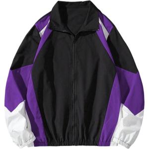 imageSOLY HUX Mens Varsity Jacket Zipper Color Block Windbreaker Jackets Long Sleeve Coats StreetwearPurple Multi