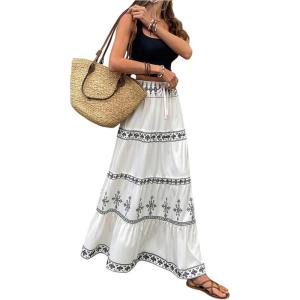 imageSOLY HUX Womens Boho Maxi Skirt Tie Front High Waisted A Line Ruffle Hem Flowy Long Summer SkirtsMulticoloured Tribal