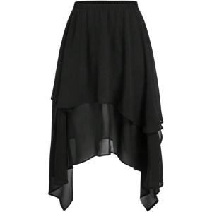 imageSOLY HUX Womens High Waisted Mesh Asymmetrical Skirt Layered Flowy Summer Midi SkirtsPure Black