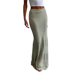imageSOLY HUX Womens Maxi Skirt Elastic Low Rise Knitted Bodycon Summer Vacation Long SkirtsPlain Green