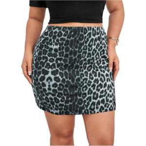 imageSOLY HUX Womens Plus Size High Waist Elastic Slit Sexy Stretch Fitted Bodycon Mini SkirtsGrey Leopard