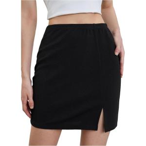 imageSOLY HUX Womens Plus Size High Waist Elastic Slit Sexy Stretch Fitted Bodycon Mini SkirtsSolid Black